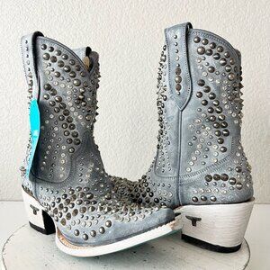Lane DOLLY Womens Cowboy Bootie 7.5 Washed Denim Blue Leather Western Cowgirl